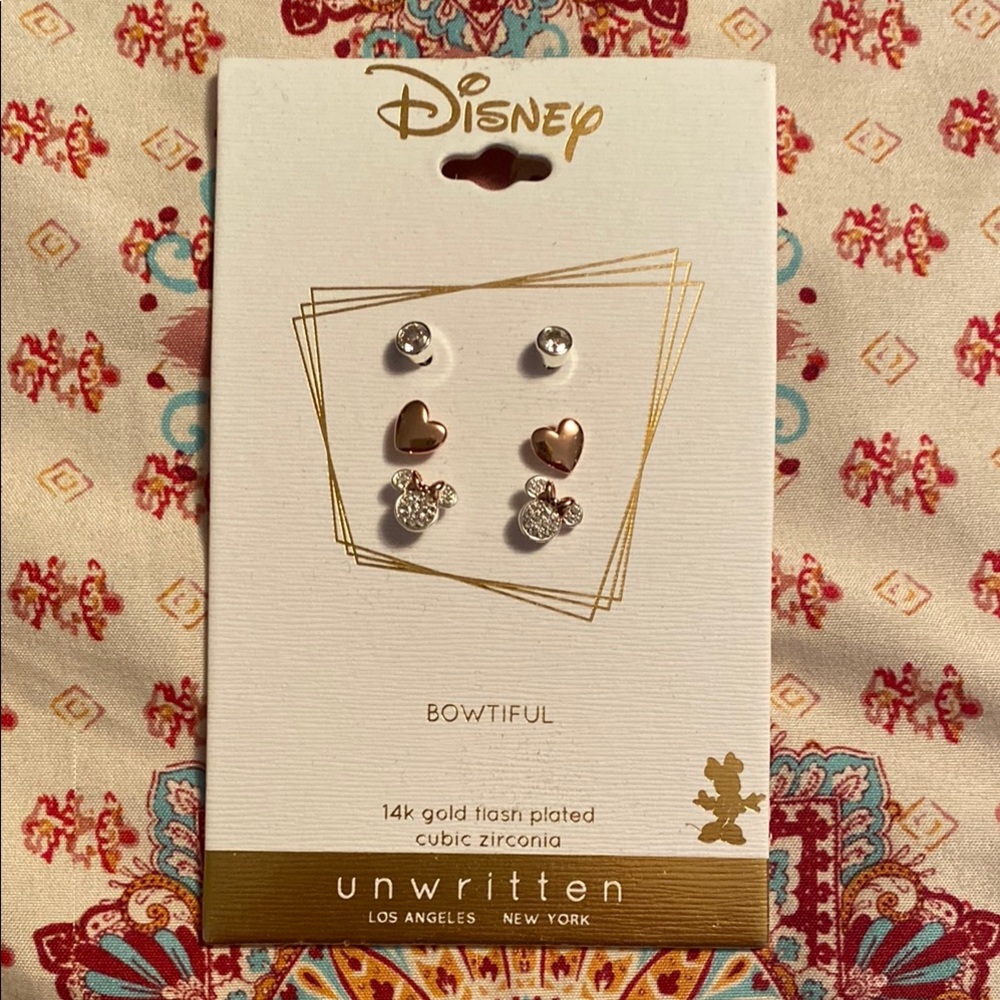 Disney Bowtiful 3-Pair Earring Set - Gold & Clear